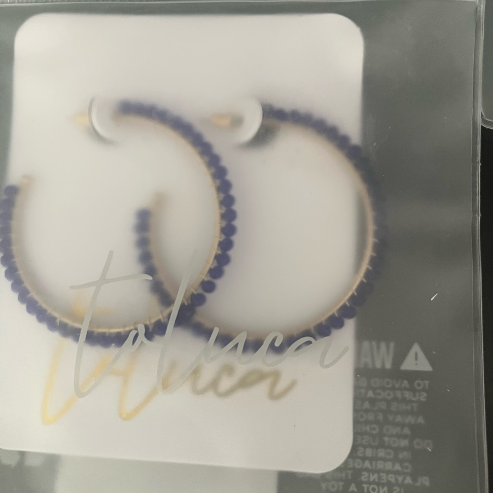 Toluca Elegant Gold and Deep Blue Hoop Earrings - Picture 2 of 3